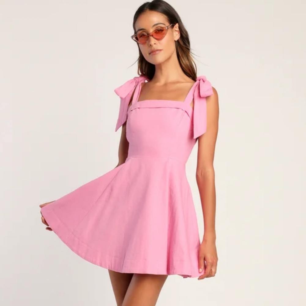 Lulus Flirtatious Looks Pink Tie-Strap A-Line Mini Dress With Pockets